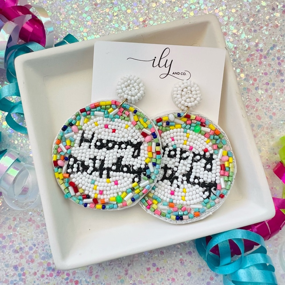 New Happy Birthday Beaded Earrings | Lightweight Colorful
